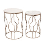 Sagebrook Home Set of 2 Metal/Marble Round Tables, Silver