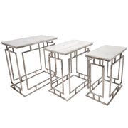Sagebrook Home Set of 3 Metal/Marble Side Tables, Silver