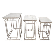 Sagebrook Home Set of 3 Metal/Marble Side Tables, Silver