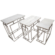 Sagebrook Home Set of 3 Metal/Marble Side Tables, Silver