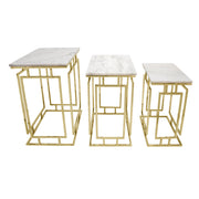 Sagebrook Home Set of 3 Metal/Marble Side Tables, Gold