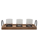Sagebrook Home 15528 18" 3-Candle Holders On A Tray, Brown