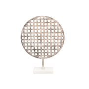 Sagebrook Home 18`` Metal Round Mesh Deco On Marble Base, Silver
