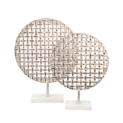 Sagebrook Home 18`` Metal Round Mesh Deco On Marble Base, Silver
