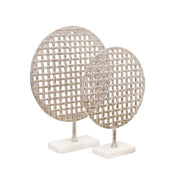 Sagebrook Home 18`` Metal Round Mesh Deco On Marble Base, Silver