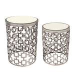 Sagebrook Home Set of 2 Metal Side Table W/ Bevelled Mirror, Silver