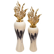 Sagebrook Home 38``H Metal  Vase W/ Leaf Like Lid, White