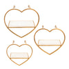 Sagebrook Home 15733-02 16" Metal/Wood Heart Wall Shelves, Gold, Set of 3