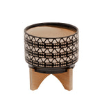Sagebrook Home 15742 7" Abstract Planter With Wooden Stand, Black