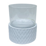 Sagebrook Home White Ceramic /Glass 10" Pillar Holder, Chevron