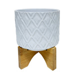 Sagebrook Home 15782-02 8" Diamond Planter with Stand, White