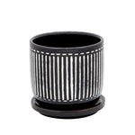 Sagebrook Home 15786-01 5" Vertical Lines Planter with Saucer, Black