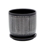 Sagebrook Home 15786-02 6" Vertical Lines Planter with Saucer, Black