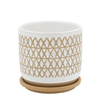 Sagebrook Home 15787-02 6" Criss/Cross Planter with Saucer, Beige