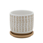 Sagebrook Home 5" Tiny Squares Planter W/ Saucer, Beige