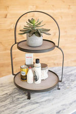 Kalalou CHW1176  Round Metal and Wood Two Tiered Display