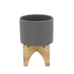 Sagebrook Home 15798-01 5" Planter with Wood Stand, Matte Gray