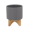 Sagebrook Home 15798-02 8" Planter with Wood Stand, Matte Gray