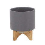 Sagebrook Home 15798-02 8" Planter with Wood Stand, Matte Gray