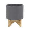 Sagebrook Home 15798-03 11" Planter with Wood Stand, Matte Gray