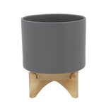 Sagebrook Home 15798-03 11" Planter with Wood Stand, Matte Gray
