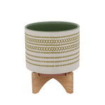 Sagebrook Home 15799-02 8" Aztec Planter with Wood Stand, Olive
