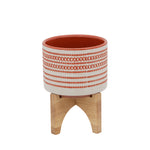 Sagebrook Home 15800-01 5" Aztec Planter with Wood Stand, Red