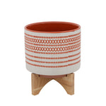 Sagebrook Home 15800-02 8" Aztec Planter with Wood Stand, Red