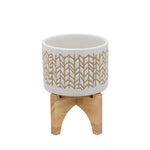 Sagebrook Home 15805-01 8" Chevron Planter with Wood Stand, Beige