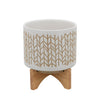 Sagebrook Home 15805-02 8" Chevron Planter with Wood Stand, Beige