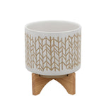 Sagebrook Home 15805-02 8" Chevron Planter with Wood Stand, Beige