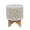 Sagebrook Home 11`` Chevron Planter W/ Wood Stand, Beige