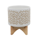 Sagebrook Home 11`` Chevron Planter W/ Wood Stand, Beige