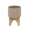 Sagebrook Home 5" Planter W/ Wood Stand, Beige