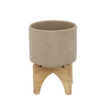 Sagebrook Home 5" Planter W/ Wood Stand, Beige