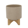 Sagebrook Home 15817-02 8" Planter with Wood Stand, Beige