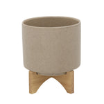 Sagebrook Home 15817-02 8" Planter with Wood Stand, Beige