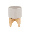 Sagebrook Home 15818-01 5" Planter with Wood Stand, Matte Beige