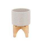 Sagebrook Home 15818-01 5" Planter with Wood Stand, Matte Beige