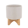 Sagebrook Home 15818-02 8" Planter with Wood Stand, Matte Beige
