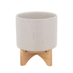 Sagebrook Home 15818-02 8" Planter with Wood Stand, Matte Beige