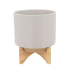 Sagebrook Home 15818-03 11" Planter with Wood Stand, Matte Beige