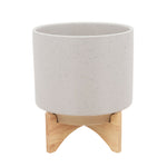 Sagebrook Home 15818-03 11" Planter with Wood Stand, Matte Beige