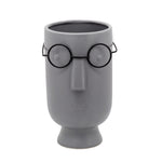 Sagebrook Home 9"H Face W/Glasses Planter, Gray