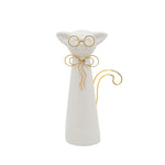 Sagebrook Home 8"H Cat W/Glasses Deco, White