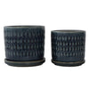 Sagebrook Home Set of 2 5/6" Hammered Planters W/ Saucer, Blue