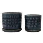 Sagebrook Home Set of 2 5/6" Hammered Planters W/ Saucer, Blue