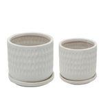 Sagebrook Home 15843-02 5"/6" Hammered Planters with Saucer, White, Set of 2