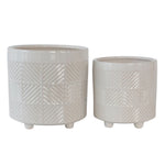 Sagebrook Home 15848-03 6"/8" Textured Planters, Shiny White, Set of 2