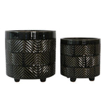 Sagebrook Home 15848-04 6"/8" Textured Planters, Shiny Black, Set of 2